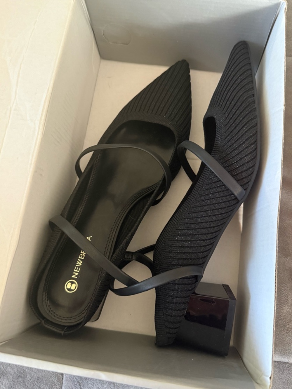 Newbella Black Pointed Slingback Heels with Double Straps Size 9